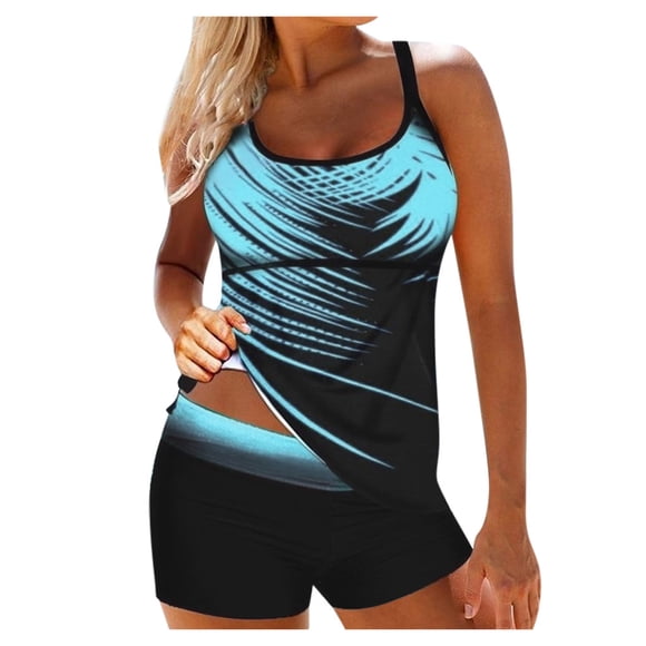 Brnmxoke Ladies Swimsuits Tankini for Older Women Early Spring Tummy Control Two Piece Bathing Suits Flowy Plus Size Swim Tops with Boy Shorts Sets Blue,XXXXXL