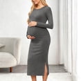 thumbnail image 2 of Robe de Maternité pour Femmes, Robe Midi à Manches Longues et Col Rond avec Fentes Latérales, Robe de Grossesse Douce et Extensible pour Baby Shower et Usage Quotidien, 2 of 6