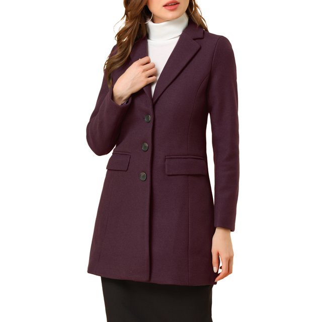 INSPIRE CHIC Manteaux pour Femmes Revers Cranté Manches Longues Simple Boutonnage Automne Hiver Caban TP Rouge Violacé