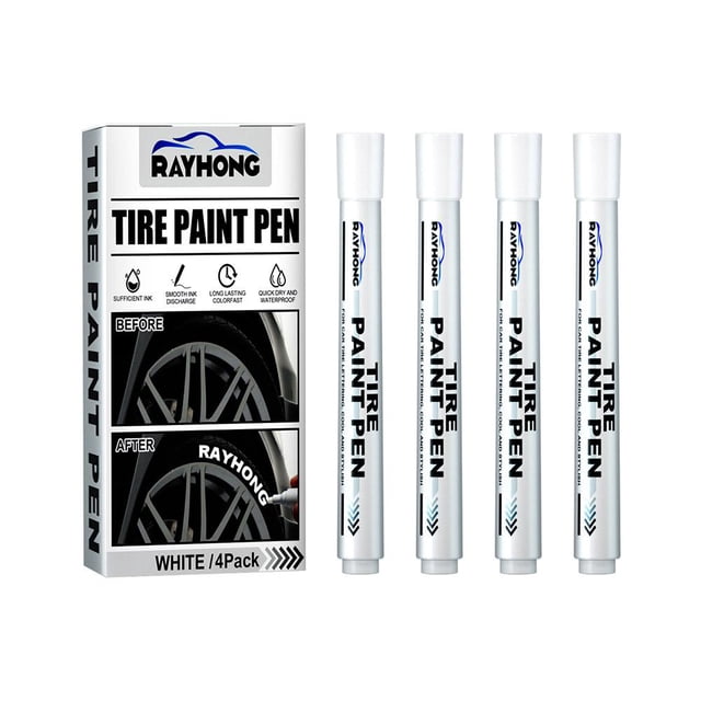 4pcs Tire Paint Marker Pen Waterproof White Marker Pens Paint Cleaner' H5V2