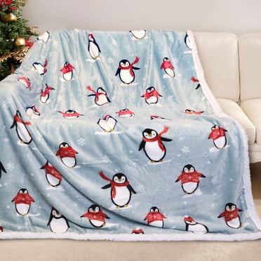 Gogreen Christmas Sherpa Fleece Twin Blanket for Couch Bed Sofa Adults -Soft and Warm Blanket for Winter, Thick and Fuzzy Throw Blanket (Christmas Penguin)