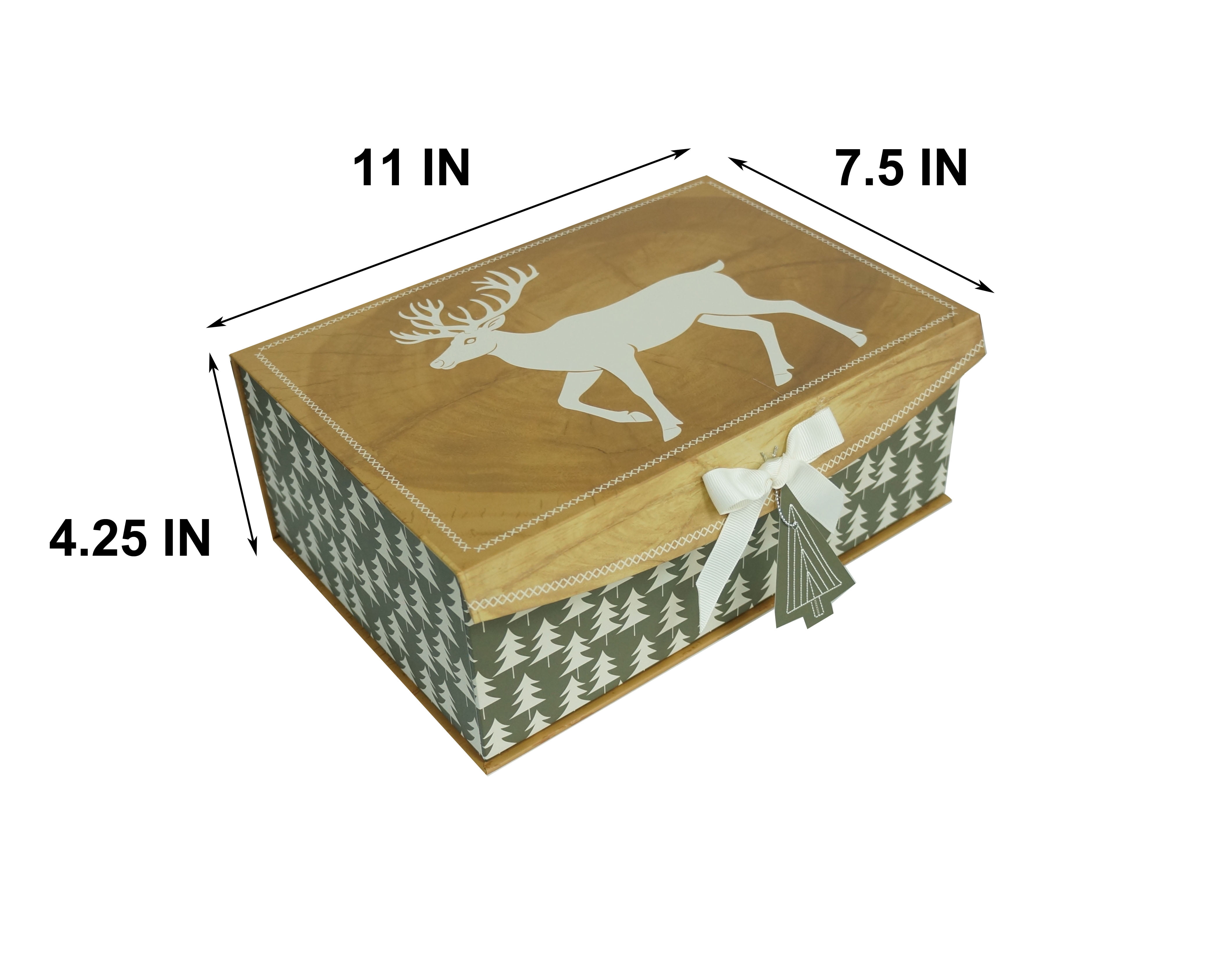 Grain Deer Christmas Medium Decor Box,11 in x 7.5 in x 4.25 in,by Holiday Time