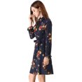 thumbnail image 3 of Allegra K Robe-Chemise à Fleurs pour Femme à Revers, Boutonnée, avec Ceinture, TG Bleu Foncé, 3 of 5