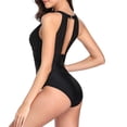 thumbnail image 4 of Swimsuit Tops for Women Large Bust Swimsuit Women's Solid Color Pleated One-Piece Conservative Halterneck Bikini One Piece Swimsuit Tummy Control on Clearance, 4 of 9
