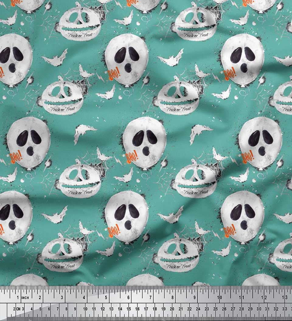 Soimoi Rayon Crepe Fabric Spider Web,Bat & Ghost Halloween Print Fabric by Yard 46 Inch Wide