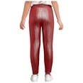 thumbnail image 2 of MSemis Girls Jazz Dance Leggings Metallic Ribbed Elastic Waistband Solid Color Toursers for Hip-hop Performance Red 150, 2 of 7