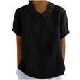thumbnail image 1 of Timegard Hauts en Coton et Lin pour Femmes, Col à Revers, Blouse Ample Unie, Manches Courtes Décontractées, Été, 1 of 6
