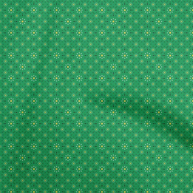 oneOone Georgette Viscose Green Fabric Asian Block Floral Craft Projects Decor Fabric Printed By The Yard 42 Inch Wide