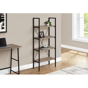 Monarch Specialties Bibliothèque, bibliothèque, 4 Tier, 48"h, Bureau, Chambre, Métal, Stratifié, Brun, Noir, Contemporain, Moderne