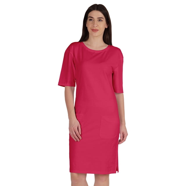 Inkmeso Robe T-Shirt pour Femmes à Manches au Coude, Coupe Régulière, avec Poches avant