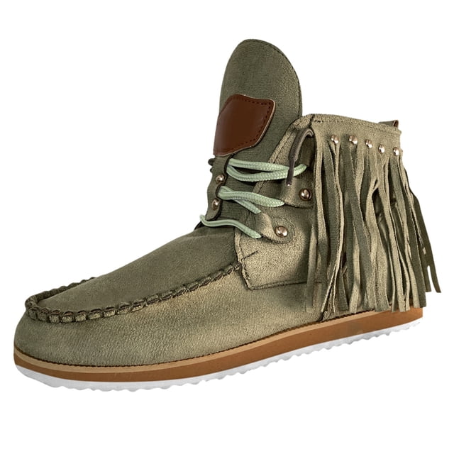 Kcodviy Bottes pour Femmes Bottines à Talon pour Femmes Bottines Bottes Rétro en Suède Faux Talon Épais Bottes à Plateforme pour Femmes Cuir à Franges Bout Rond Bottes Larges pour Femmes Chaussures Décontractées