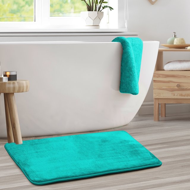 1 Large Clara Clark Bath Mat Bathroom Rug - Absorbent Memory Foam Bath Rugs - Non-Slip, Thick, Cozy Velvet Feel Microfiber Bathrug, Plush Shower, Toilet- Floor Bathmats Carpet - Teal - 20"x32"