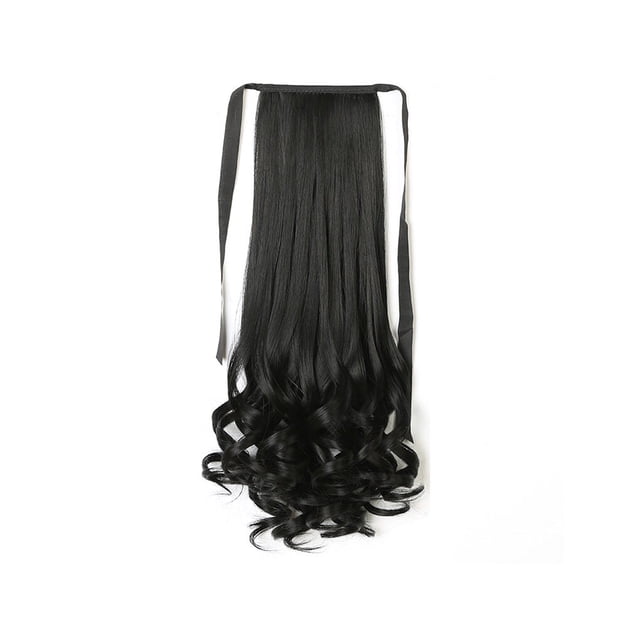 Perruque Queue de Cheval Fibre Haute Température Perruques Réalistes Bouclées Artificielles Toupie Résistante à la Chaleur Invisible Sans Couture pour Femmes Noir Naturel 38cm Court