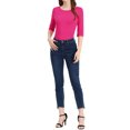 thumbnail image 2 of INSPIRE CHIC Hauts pour Femmes Manches au Coude Encolure Bateau Coupe Ajustée T-Shirt Classique Décontracté TP Rouge Rose, 2 of 8