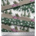 thumbnail image 3 of Soimoi Green Silk Fabric Car & Pine Tree Nature Print Fabric by Yard 42 Inch Wide, 3 of 5