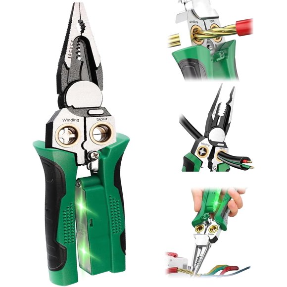 8 in 1 Wire Stripper with Voltage Tester, Wire Stripping Tool for Hot/Neutral Wire Tester 12V-220V AC/DC Multi-Function Electrician Tool for HVAC Car