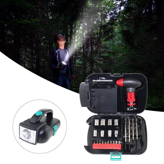 Household Tool Kit 24 Piece with LED Flashlight and Mini Screwdriver Set for Home and DIY