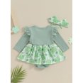 thumbnail image 4 of Diconna Barboteuse-Robe à Manches Longues pour Bébé Fille, Imprimé Trèfle, à Volants, avec Bandeau, Journée Irlandaise, 4 of 9