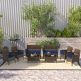 thumbnail image 2 of Patiojoy 8 Piece Patio Rattan Conversation Set Outdoor Wicker Furniture Set w/ Chair Loveseat & Tempered Glass Table Navy, 2 of 9