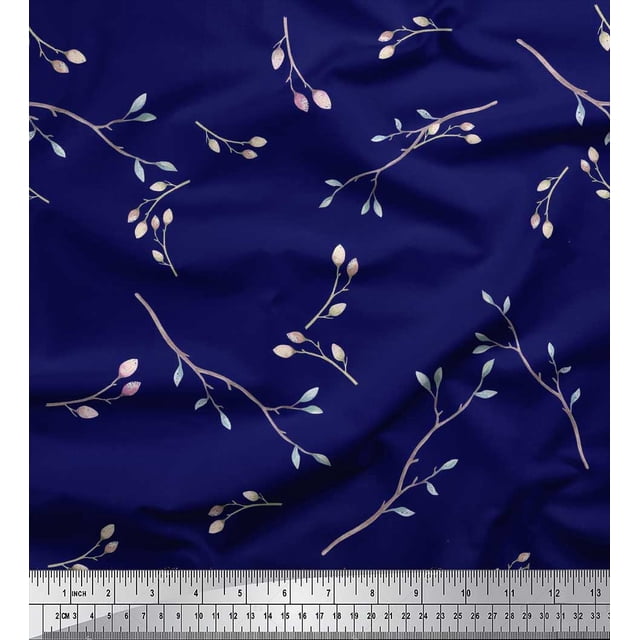 Soimoi Crepe Silk Fabric Leaves & Buds Flower Decor Fabric Printed Yard 42 Inch Wide