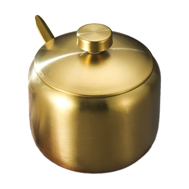 Sugar Bowl Coffee Tea Spice Jar Spoon Integrated Design Kitchen Gadgets Salt Container Integrated Design Cooking Supplies Seasoning Pot Gold Type 2 L