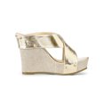 thumbnail image 3 of BLISSFUL STEP Women's Shoes Wedge Open Toe Crisscross Straps Linen Platform Sandals Gold Tone 8.5, 3 of 8