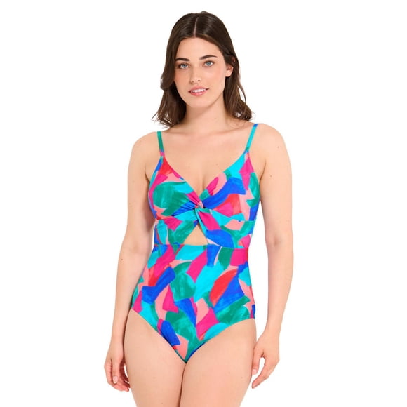 Captiva Women's Printed Crossover Knot One Piece Swimsuit