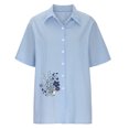 thumbnail image 4 of Mefallenssiah Femmes Imprimer Manches Courtes Bouton en Vrac Col Rabattu Chemise Blouse Solide tops, 4 of 8
