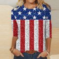 thumbnail image 1 of Lenago Débardeurs d'Été Grande Taille pour Femmes Mode Manches Courtes Col Rond Rétro Imprimé Ample Blouse Manches Trois-Quarts Tenues du 4 Juillet pour Femmes, 1 of 4