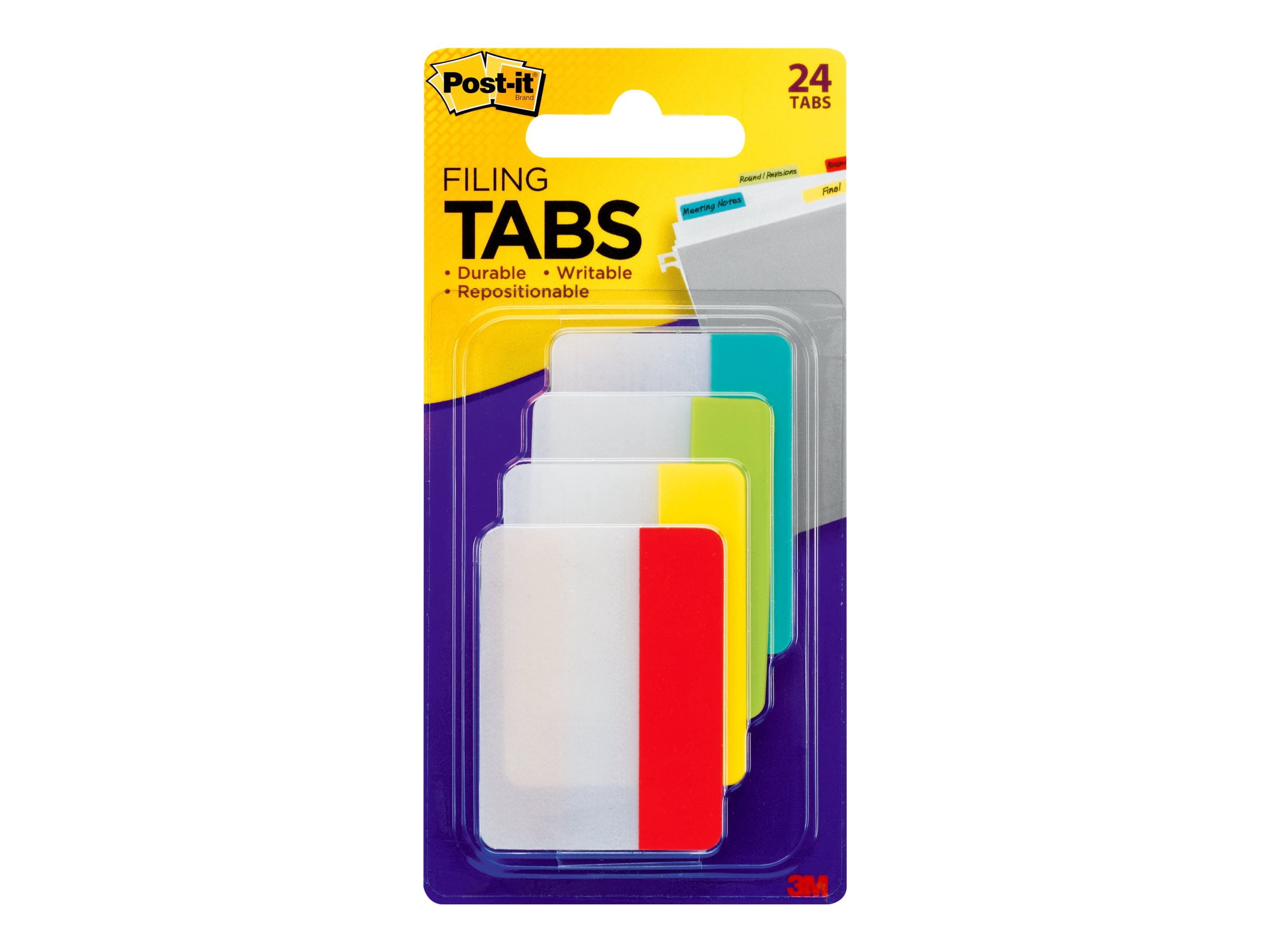 Post-it® Tabs 686-ALYR, Assorted Primary Colours, 2 in x 1.5 in (50.8 mm x 38.1 mm), 24/Pack