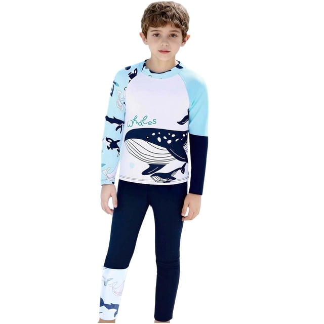 SDNall Boys Long Sleeve Swimsuit Sun Protective Rashguard for Swimming Surfing Diving