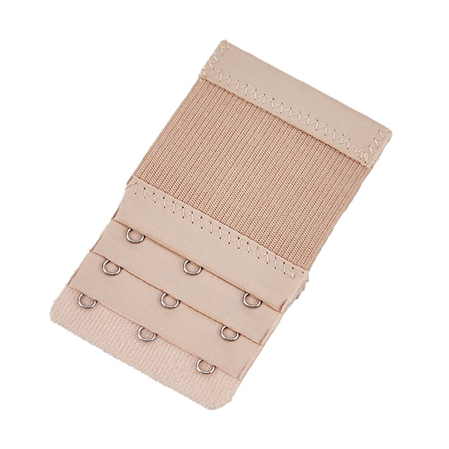 kurtrusly Extension Strap Bra Extenders with 3 rows and 3 hooks in a deep flesh colour. Made of polyester and stainless steel, featuring an elastic and adjustable design for added comfort and extra space. Suitable for triple hook bras and ideal for pregnant moms or fixing unfitted bras.
