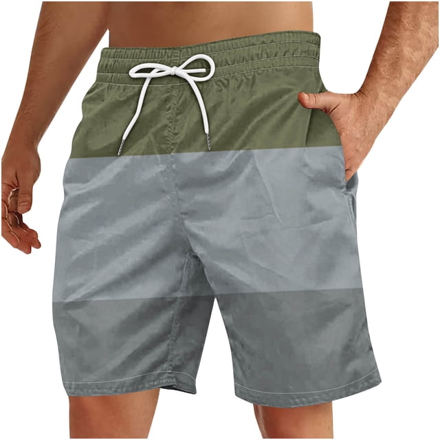 Plebaso Men's Beach Shorts Color Block Drawstring Casual Shorts Trendy Summer Vacation Shorts for Men