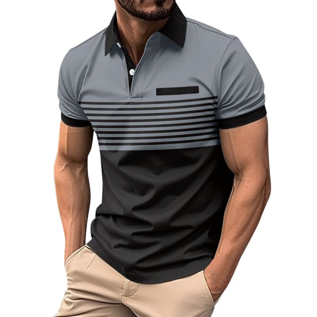 SHIXIAOO Men's Leisure Fashion Stripe Contrast Design Lapel Button Long Sleeve Tops Slipper with Memory Foam Raglan Shirt