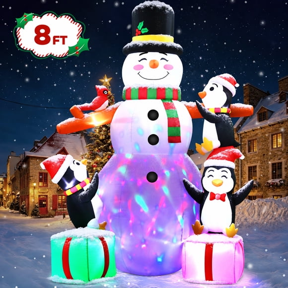 LOOKFLY 8 ft Giant Christmas Snowman Inflatable Outdoor Decoration with Build-in Multicolor LEDs, Blow Up Inflatables for Xmas Party Garden Patio Lawn