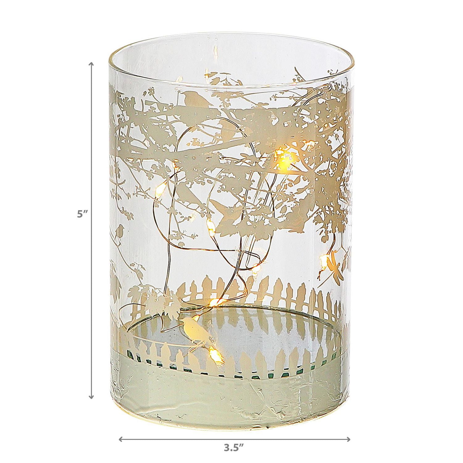 IH Casa Decor Cylinder Led Glass Decor Birds Sur Tree 5"