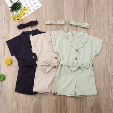 Ensemble d'Été pour Tout-Petits, Enfants, Bébés Filles : Barboteuse à Nœud Papillon à la Taille, Combinaison, Barboteuse