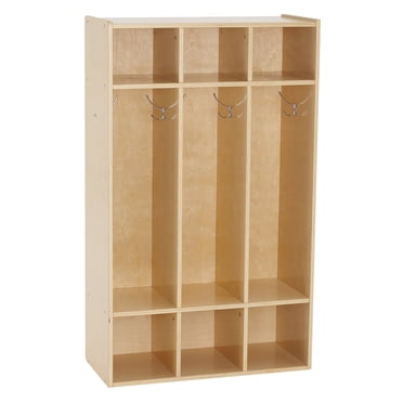 ECR4Kids Birch Streamline 3-Section Coat Locker, Wood Coat and Backpack Storage for Kids, 45†Tall - Natural