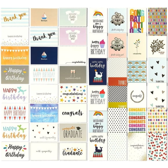 48 All Occasion Greeting Cards - Assorted Happy Birthday, Thank You, Wedding, Blank Designs, Envelopes Included - 4x6 inches