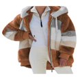 thumbnail image 1 of Women Fuzzy Fleece Hooded Coat Open Front Color Block Fluffy Hoodies Jacket Outwear with Pockets, 1 of 3