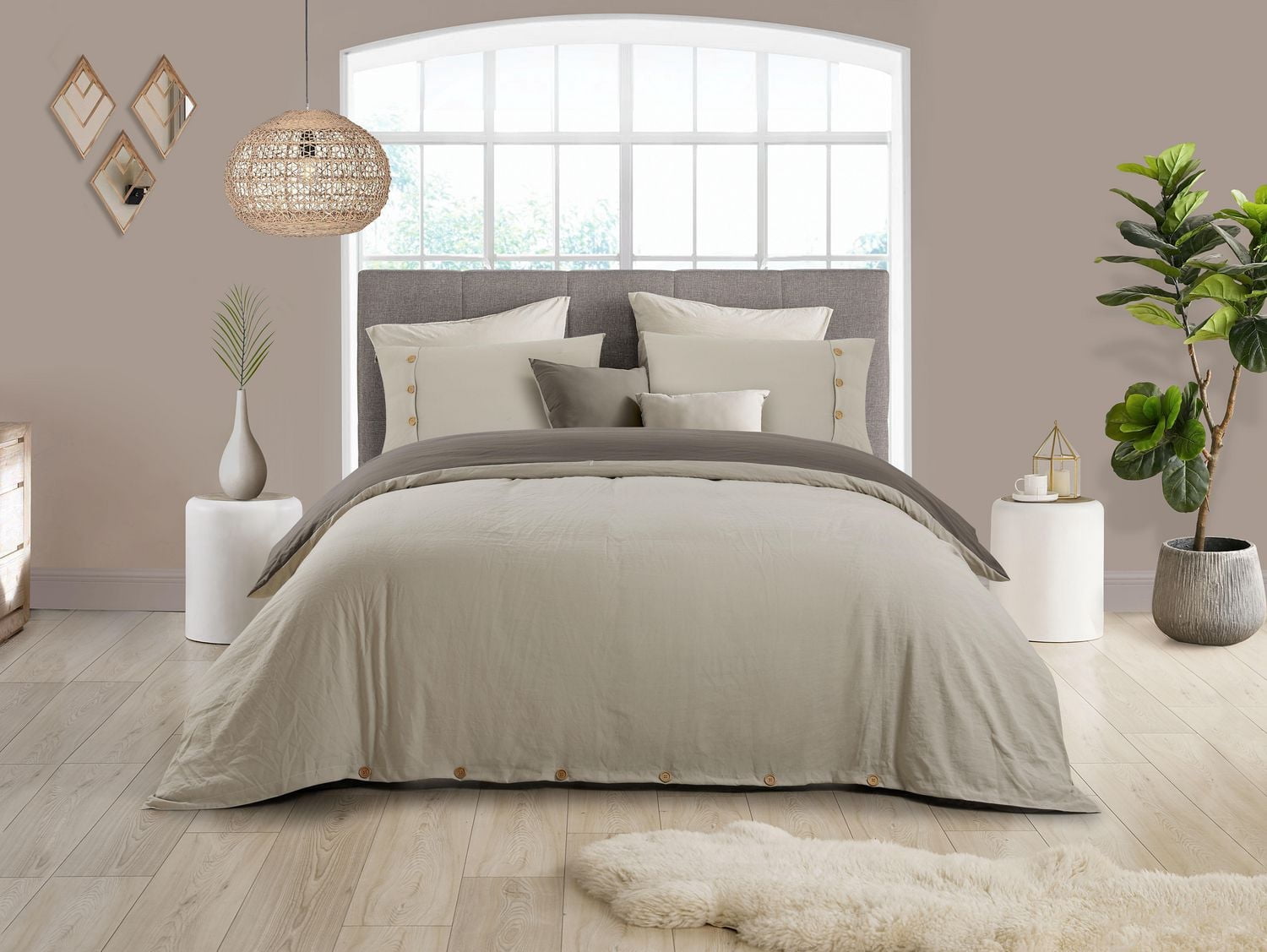 Swift Home Reversible Ultra Soft Solid Duvet Cover Set with Decorative Button Closure, Twin, Khaki