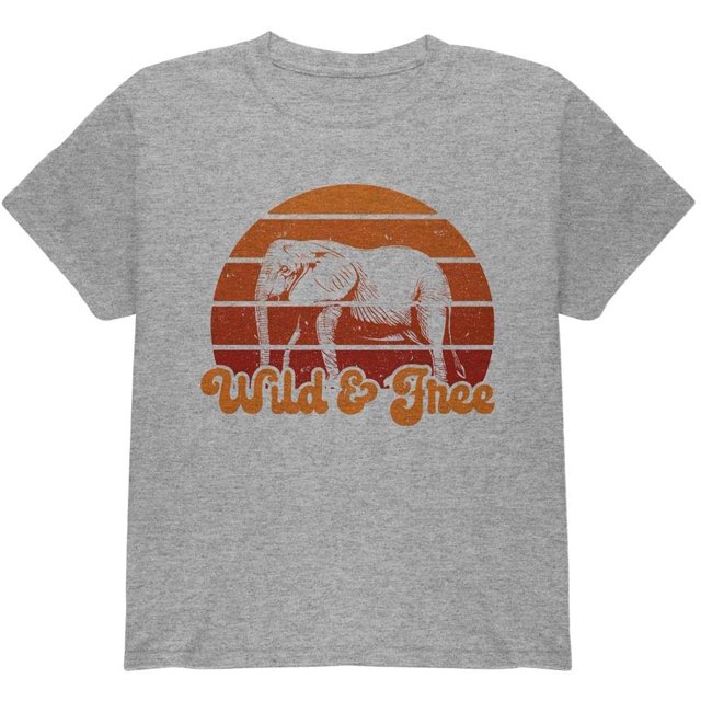 Éléphant T-shirt Rétro Soleil Sauvage et Libre pour Jeunes