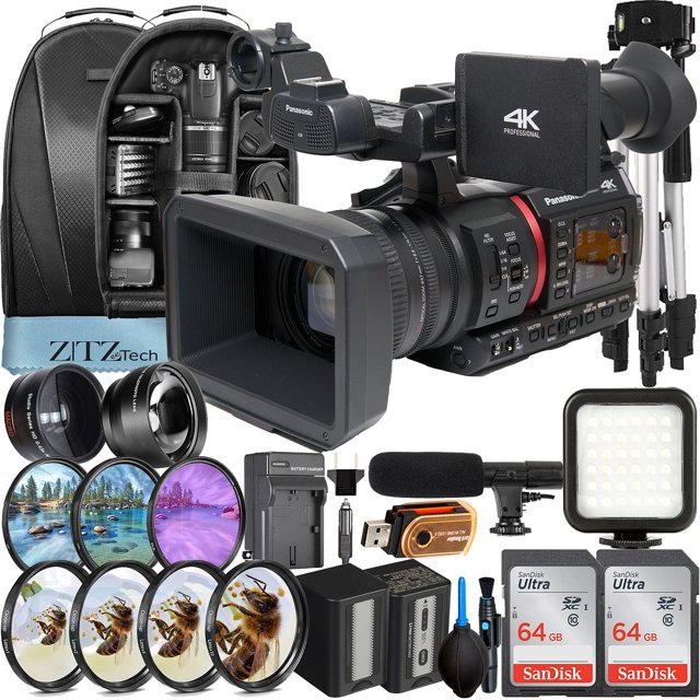 Panasonic AG-CX350 Caméscope UHD 4K avec 2 Cartes Mémoire SanDisk 64 Go + Sac à Dos + Flash LED + Widgeangle + Ensemble d'Accessoires ZeeTech