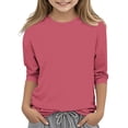thumbnail image 1 of MeetoTime T-shirt pour Enfants Couleur Unie Manches 3/4 Col Rond pour Garçons Filles 3-12 Ans, 1 of 5