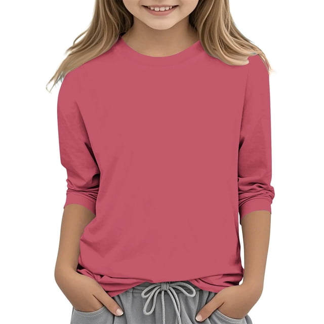 MeetoTime T-shirt pour Enfants Couleur Unie Manches 3/4 Col Rond pour Garçons Filles 3-12 Ans