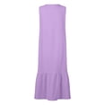 thumbnail image 5 of Cameland Robe Femme Mode Unie Solor à Col en V Sans Manches à Boutons en Coton et Lin, 5 of 5