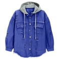 thumbnail image 4 of RXMEKW Womens Shirts Casual, Solid Color Denim Jacket with Detachable Hood, 4 of 9