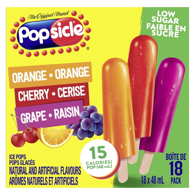 Popsicle Orange, Cerise & Raisin pops Glacés Faible en Sucre 18 x 48 ml