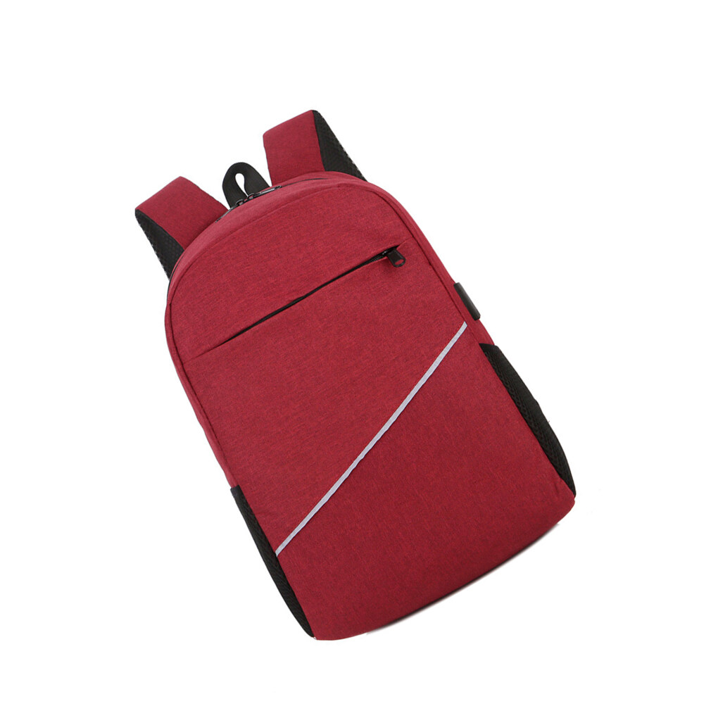 kurtrusly 14inch Computer Bag Universal PC Accessory Solid Color USB Port Zipper Laptop Backpack Laptops Holders Computers Accessories Red