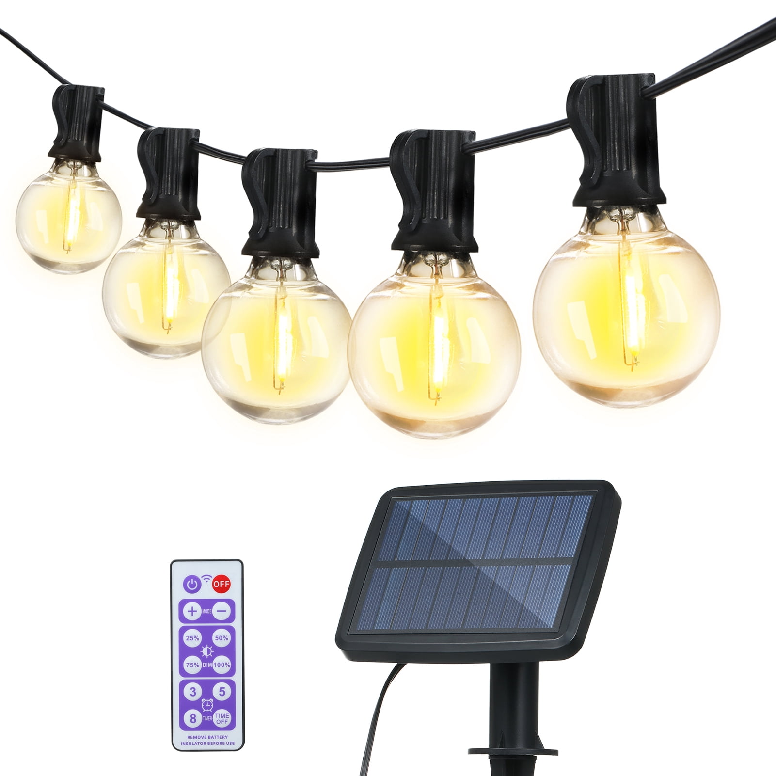Yeacher Solar Powered Outdoor String Lights Warm White LEDs 18.04FT with 12pcs G40 Shatter-proof Bulbs